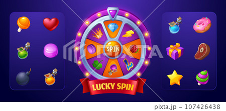 Fortune spin wheel ui game vector lottery design 107426438