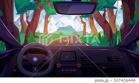Car dashboard with forest road view Car dashboard with forest road view 107426446