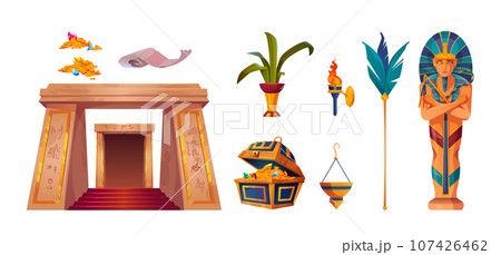 Ancient egypt pharaoh god temple vector game set 107426462