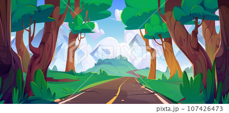 Forest mountain road with tree landscape vector Forest mountain road with tree landscape vector 107426473