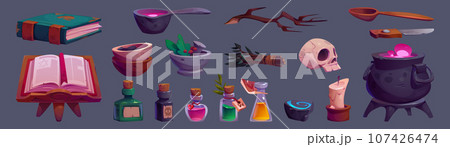 Witch or wizard magic elements set. Witch or wizard magic elements set. 107426474