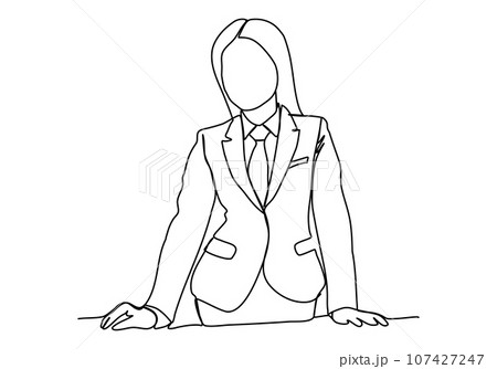Woman in a business suit. One line drawing vector illustration. 107427247