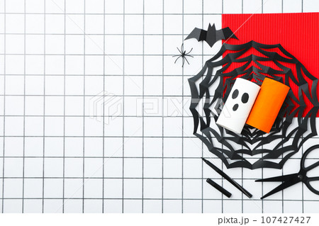 Paper Halloween mockups on light background, space for text 107427427