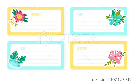 Flower Note Card Design with Lush Blooming Flora Vector Template 107427930