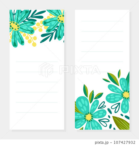 Flower Note Card Design with Lush Blooming Flora Vector Template 107427932