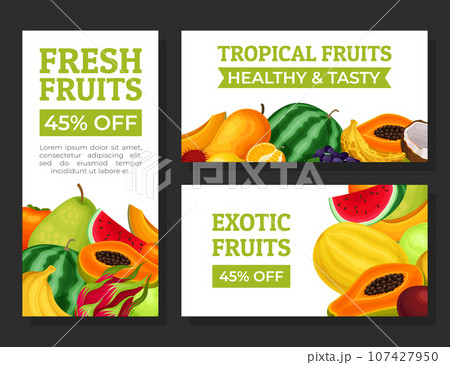 Exotic Fruit Banner Design with Bright Sweet Garden Crop Vector Template Exotic Fruit Banner Design with Bright Sweet Garden Crop Vector Template 107427950