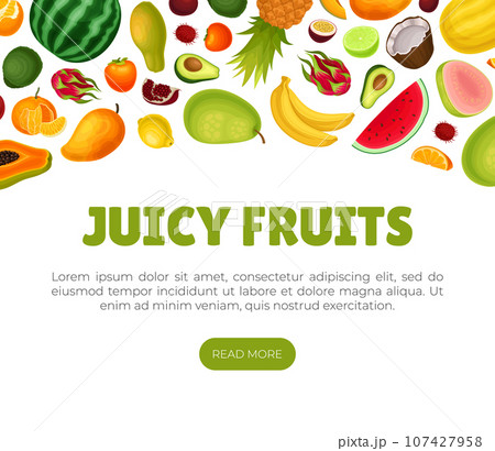 Exotic Fruit Banner Design with Bright Sweet Garden Crop Vector Template 107427958