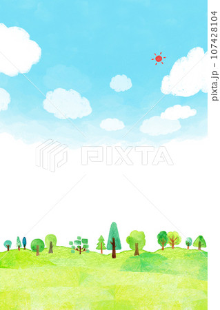自然豊かな丘　水彩背景素材　バックイメージ 107428104