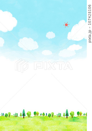 自然豊かな丘　水彩背景素材　バックイメージ 107428106