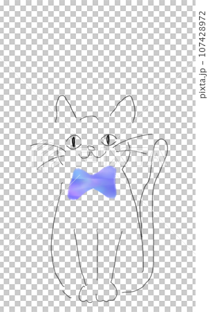 A white cat with a bow tie sitting facing the front 107428972