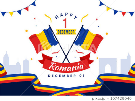 Romania National Day Vector Illustration on 1st December with Waving Flag Background in Romanian Great Union Memorial holiday Flat Cartoon Design 107429040