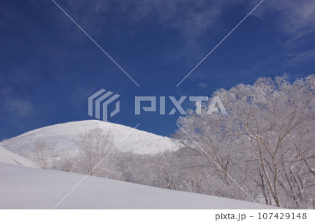 北海道のバックカントリースキー 晴天の雪山 北海道のバックカントリースキー 晴天の雪山 107429148