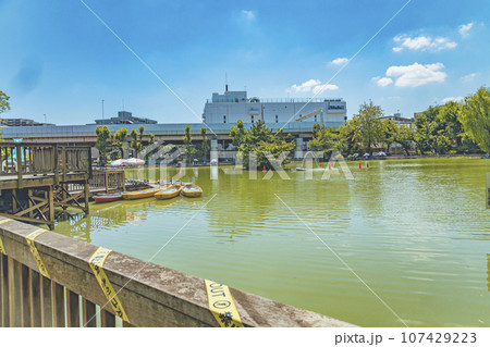 板橋 見次公園 池の手すりと注意のテープ 板橋 見次公園 池の手すりと注意のテープ 107429223