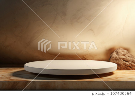 White glossy cylindrical platform on a stone background for product demonstration White glossy cylindrical platform on a stone background for product demonstration 107430364