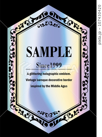 イラスト素材。ホログラムのバロック様式の六角形のビンテージラベルのイラスト 107430420