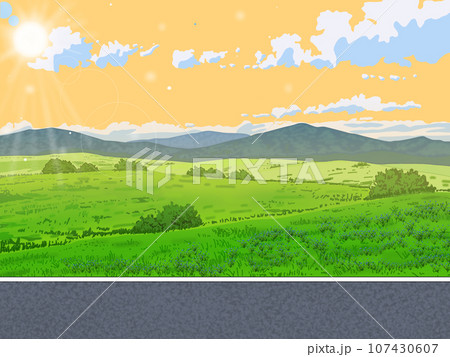 秋の空と道路がある風景 秋の空と道路がある風景 107430607