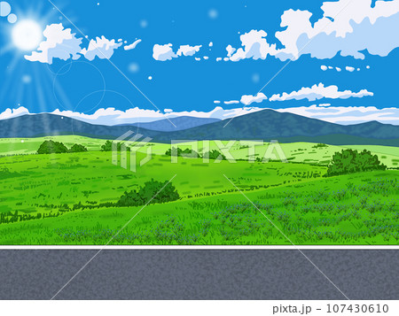 秋の空と道路がある風景 107430610