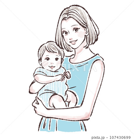 子供を抱っこするお母さんのイラスト素材 107430699