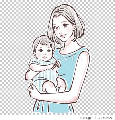子供を抱っこするお母さんのイラスト素材 107430699