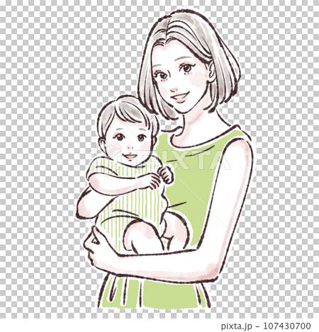 子供を抱っこするお母さんのイラスト素材 107430700