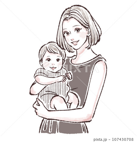 子供を抱っこするお母さんのイラスト素材 107430708