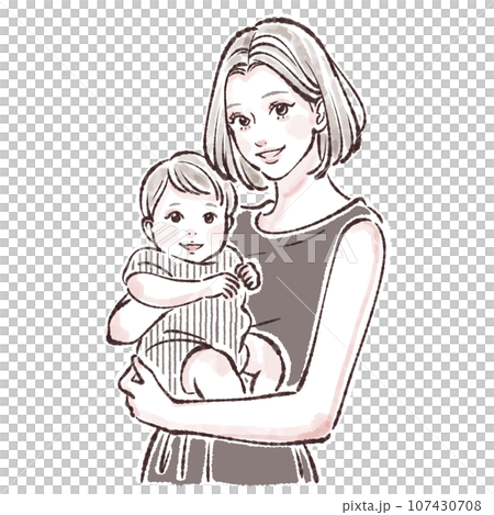 子供を抱っこするお母さんのイラスト素材 107430708