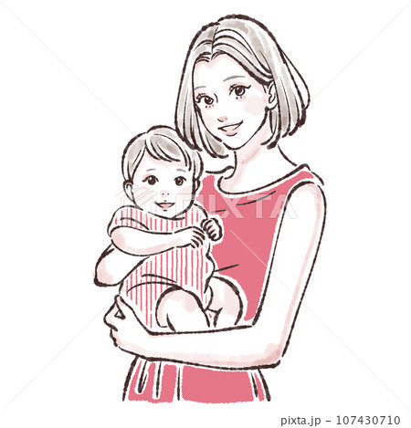 子供を抱っこするお母さんのイラスト素材 107430710