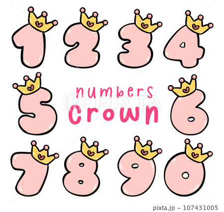 Cute number with crown 0-9 Collection for Kids Doodle Illustration. Cute number with crown 0-9 Collection for Kids Doodle Illustration. 107431005