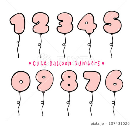 Cute balloon in Number shape 0-9 Collection for Kids Doodle Illustration. 107431026