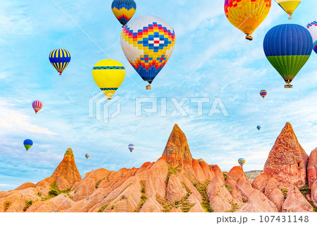 Fly of air balloons in Unique natural place - Cappadocia , Turkiye. 107431148