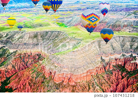 Fly of air balloons in Unique natural place - Cappadocia , Turkiye. 107431218