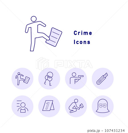 犯罪・司法・警察に関するモチーフのカラーアイコンセット 犯罪・司法・警察に関するモチーフのカラーアイコンセット 107431234