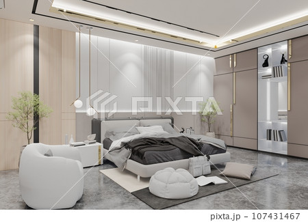 Modern Luxury Bedroom design. 3D Illustration Render 107431467
