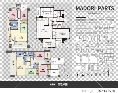 間取り図と作成パーツ_3LDK 間取り図と作成パーツ_3LDK 107431510