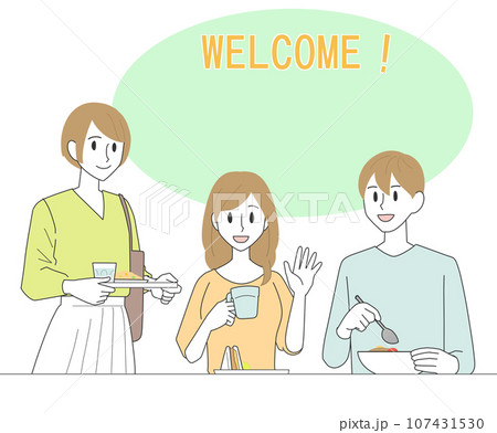 食堂でご飯を食べる男性と女性 107431530
