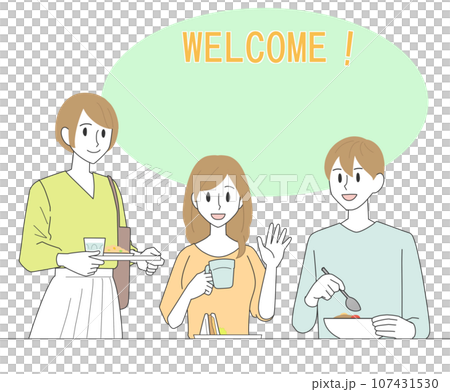 食堂でご飯を食べる男性と女性 107431530