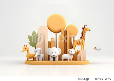 可愛い動物園-集合（3D） 107431875