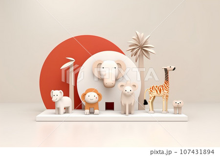 可愛い動物園-集合（3D） 107431894
