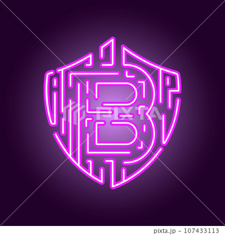 Bitcoin digital currency crypto currency. The concept of security of the crypto currency. Neon style logo 107433113