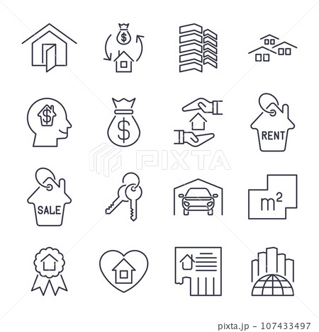 Real estate icon suitable for info graphics, websites and print media skyscaper, garage, city, bilding and other. Vector, flat icon, clip art. Icons set with editable stroke Real estate icon suitable for info graphics, websites and print media skyscaper, garage, city, bilding and other. Vector, flat icon, clip art. Icons set with editable stroke 107433497