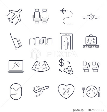 Airport icon set, airport management icons, aerial transportation icons plane, seat, airway, rechange, suitcase and other Airport icon set, airport management icons, aerial transportation icons plane, seat, airway, rechange, suitcase and other 107433657