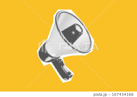 Loudspeakers for collage. megaphones vibrant yellow background. Vector halftone illustration Grunge punk element. Loudspeakers for collage. megaphones vibrant yellow background. Vector halftone illustration Grunge punk element. 107434166