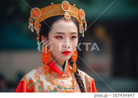 中国の民族衣装を着た女性　AI生成 107434947