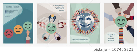 Mental health brochure template. Campaign World mental health day. Cover booklet banner. Emotional burnout. OurMindsMatter. Poster for psychiatry or psychology medical studies clinics Mental health brochure template. Campaign World mental health day. Cover booklet banner. Emotional burnout. OurMindsMatter. Poster for psychiatry or psychology medical studies clinics 107435523