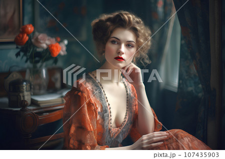 ロココ調の衣装を着た女性 AI生成 ロココ調の衣装を着た女性 AI生成 107435903