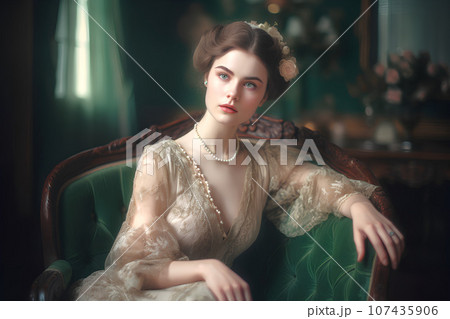 ロココ調の衣装を着た女性　AI生成 107435906