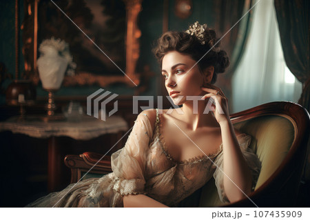 ロココ調の衣装を着た女性 AI生成 ロココ調の衣装を着た女性 AI生成 107435909