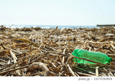 Pollution of the water body with plastic waste and garbage 107436904