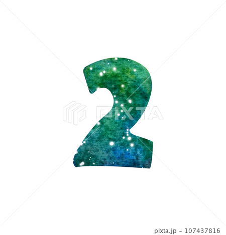 Watercolor painting of galaxy or night sky with stars number font. 107437816