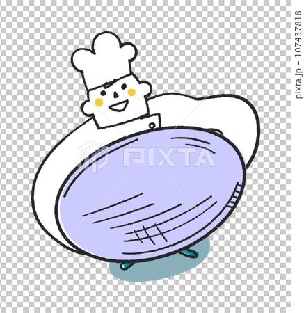 おおきなざるを持ってこちらを見上げるコックまたは料理人　イラスト素材 107437818